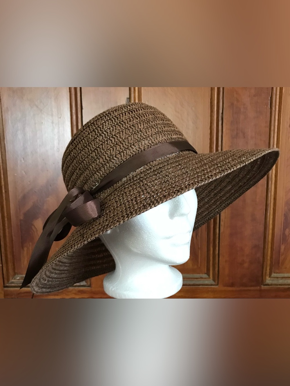 Vintage Brown Boho Edwardian-inspired Spring Summer Fall Hat with Brown Ribbon